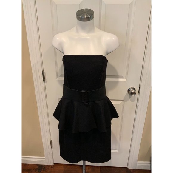 Michael Kors Collection Black Wool Strapless Dress w/ Ruffle Peplum Belt, Sz 10 - Picture 1 of 9